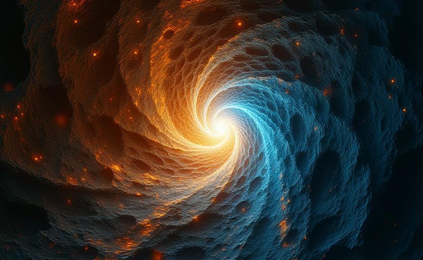 Abstract image representing the blend of ancient motifs and modern AI technology.